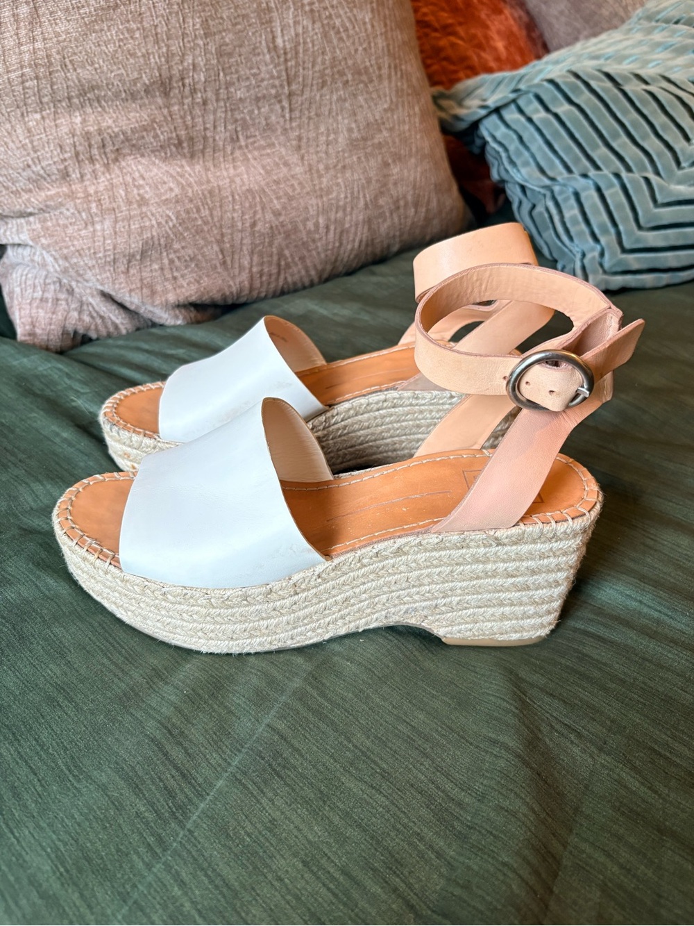 Dolce Vita White and Nude Espadrille Wedge Sandals